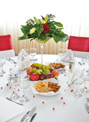 Fancy table set for a wedding celebration .Table set for wedding