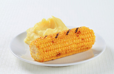 Grilled  sweet corn with mashed potato