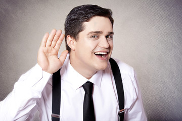 American businessman listening.