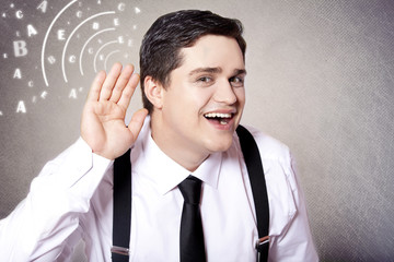 American businessman listening.