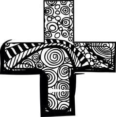 Sign plus symbol with abstract drawing. Vector illustration