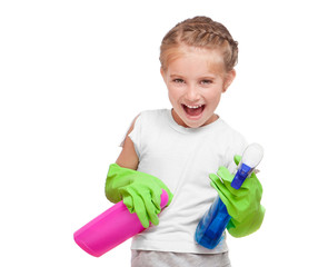 Little girl cleaning