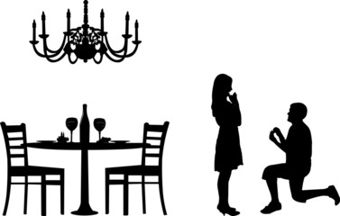 Romantic proposal in a restaurant silhouette