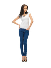 smiling teenage girl in blank white t-shirt