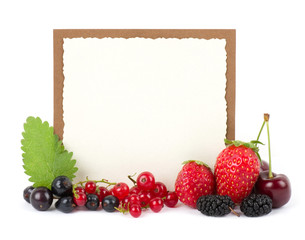 Fresh berry mix with banner on white background