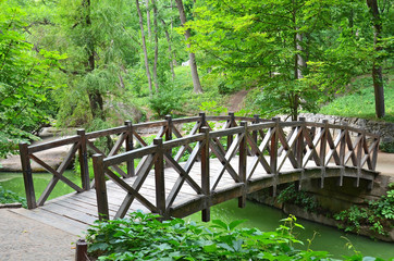 Panele Szklane  Stary drewniany most parkowy, Sofiyevka, Uman, Ukraina