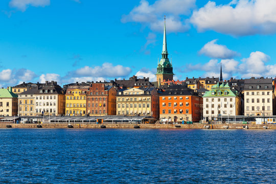 Scenery of the Old Town (Gamla Stan) pier in Stockholm, Sweden