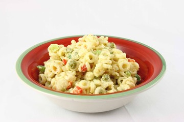Colorful Bowl Of Old Fashioned Macaroni Salad
