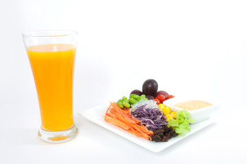 Salads, vegetables and fruits,isolated on white background.