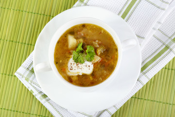 The Russian cuisine. Rassolnik soup