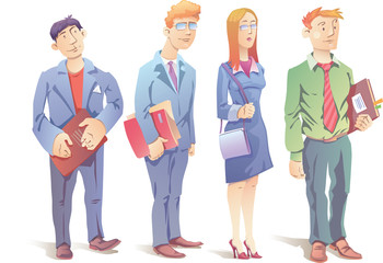 Obraz premium The business people - three men and the woman.