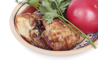 Hot Meat Dishes - Grilled chicken on a plate with vegetables.