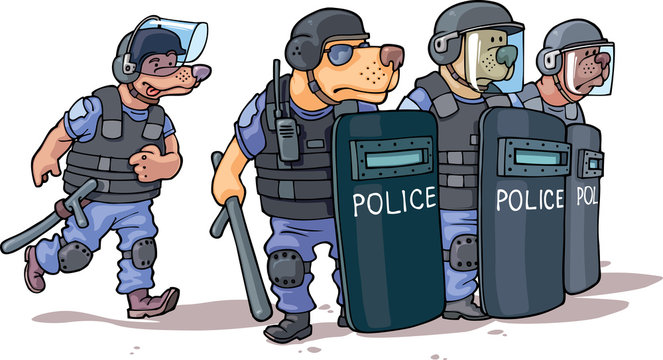 The cartoon dogs in the police uniform.