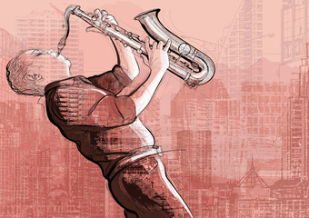 saxofonist in een straat