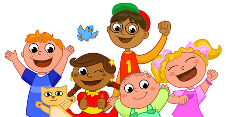 Gruppo di bambini felici e sorridenti, vettore