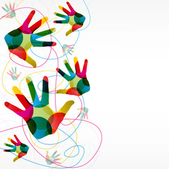 fond abstrait design, mains colorées