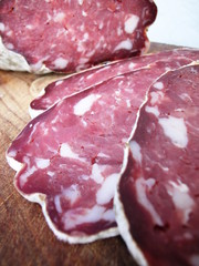 Typical italian salami slices close up