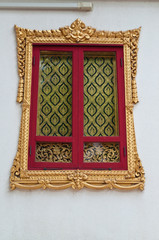 Traditional Thai style Window  on saket temple Bangkok Thailand 