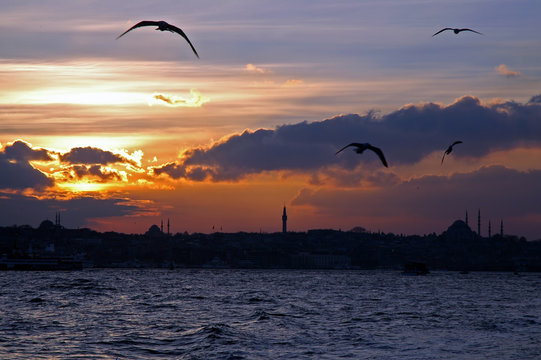 Sunset over Bosphorus, Istanbul, Turkey