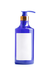 blue plastic bottle of liquid soap