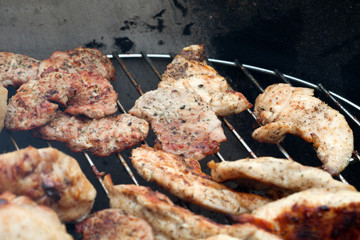 barbecue with delicious grilled meat on grill