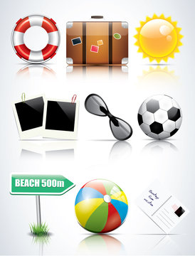 Set of glossy summer icons