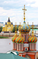 Colorful domes of Stroganov Church and Cathedral Nevsky