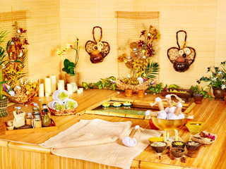 Luxury spa interior with water.