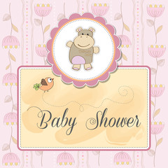 new baby girl announcement card with hippo