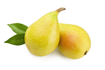 fresh pears close up on white background