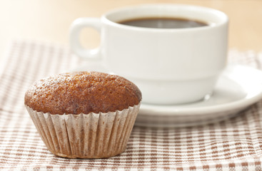 Banana cup cake with black coffee