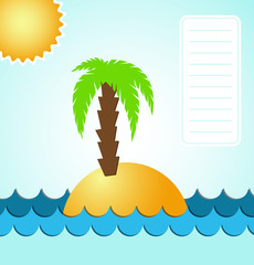 vector illustration. tropical palm on island with sea waves