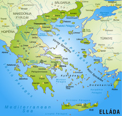 Fototapeta premium Mapa obszaru Grecji ze stolicami