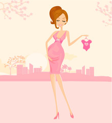 Beautiful pregnant woman on shopping for her new baby Vector Ill