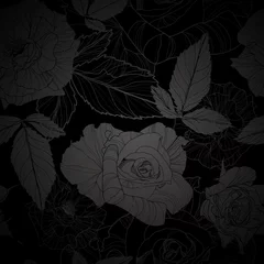 Cercles muraux Fleurs noir et blanc motif floral sans couture de vecteur doux avec des roses.