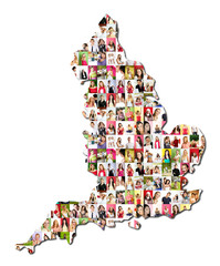 map of england with a lot of people portraits