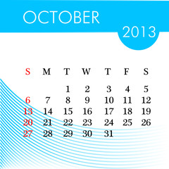 calendar for 2013 october illustration