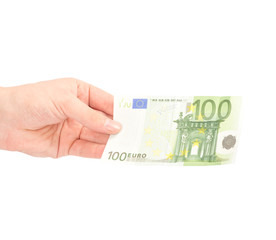 Money (Euro) in a hand isolated on white