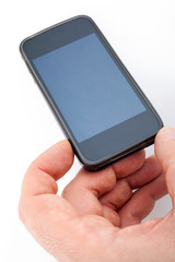 Male hand holding a smart phone mobile