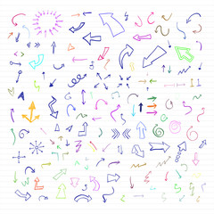 Vector set of colorful hand drawn arrows