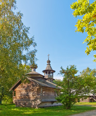 Ancient wooden church in  Russian village.