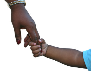 African-American family: child is holding mothers hand