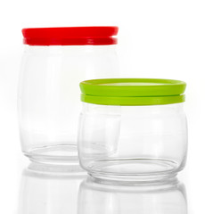 bright empty jars isolated on white