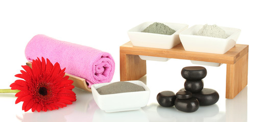 cosmetic clay for spa treatments on white background