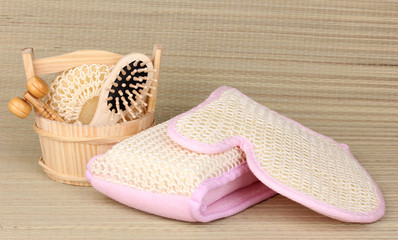 Bathroom set on bamboo background