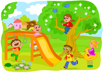 Obraz na płótnie Canvas Bambini che giocano al parco giochi