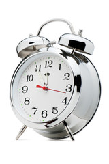 classical alarm clock on white background