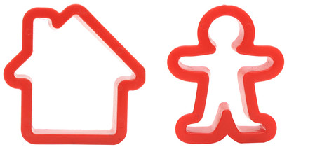 An isolated small house and person on white background