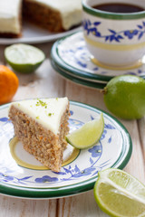 Carrot cake with walnuts and lime mascarpone glaze