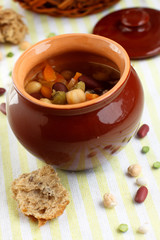 Beans, lentil and pea soup with bacon